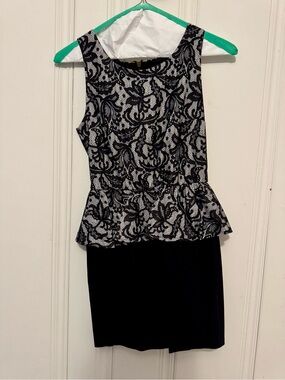 Sleeveless Black & White Lace Peplum Dress